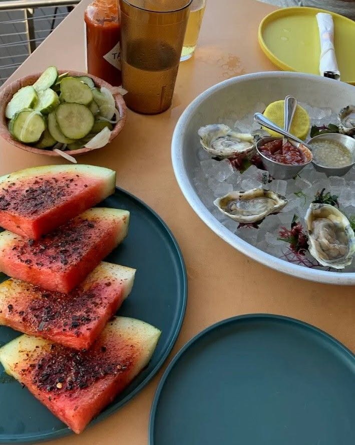 Food set out on the deck of a Lake Norman rental house